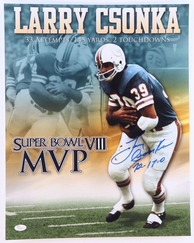 Larry Csonka Signed Miami Dolphins 16x20 Photo Inscribed "72-17-0" (JSA COA) R.B