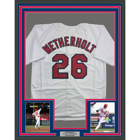 Framed Autographed/Signed JJ Wetherholt 35x39 STL White Jersey Prova COA