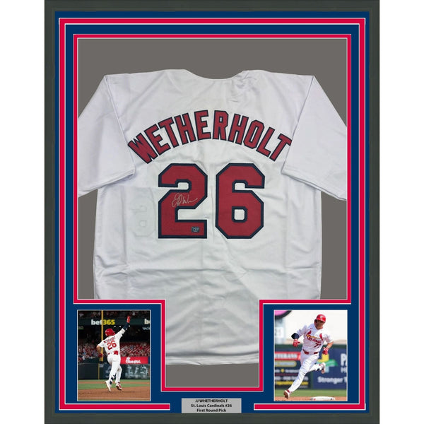 Framed Autographed/Signed JJ Wetherholt 35x39 STL White Jersey Prova COA