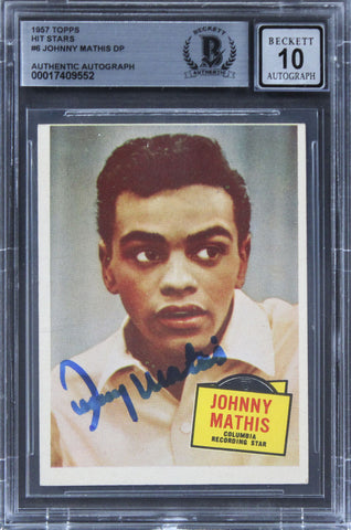 Johnny Mathis Authentic Signed 1957 Topps Hit Stars #6 Card Auto 10! BAS Slabbed