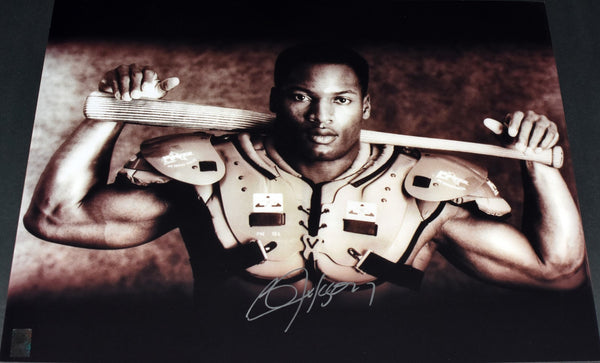 BO JACKSON SIGNED NIKE BO KNOWS SHOULDER PADS BAT RAIDERS ROYALS 16x20 PHOTO