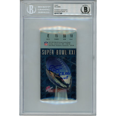 Phil Simms Autographed New York Giants Ticket Stub SB XXI MVP Slab Beckett 53170