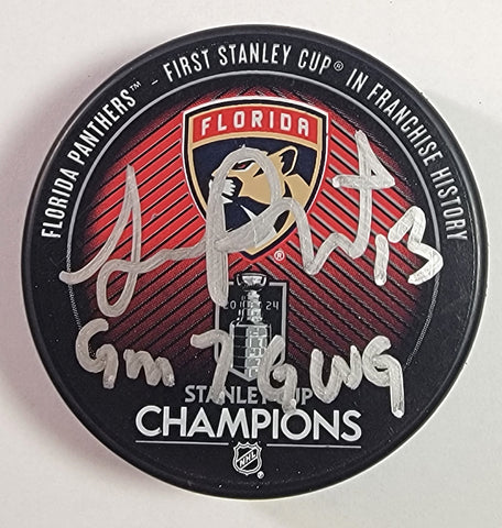 Sam Reinhart Signed Panthers 2024 Stanley Cup Hockey Puck W/GM 7 GWG Beckett