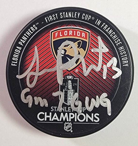 Sam Reinhart Signed Panthers 2024 Stanley Cup Hockey Puck W/GM 7 GWG Beckett
