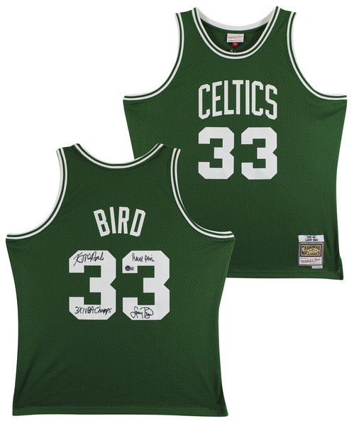 Celtics (3) Bird, Parish & McHale Signed Green M&N Swingman Jersey BAS Witnessed