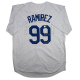 Autographed/Signed Manny Ramirez Los Angeles White Jersey Beckett BAS COA