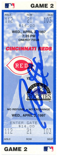 Deion Sanders Signed Cincinnati Reds 4/2/1997 vs Rockies Ticket BAS 37190