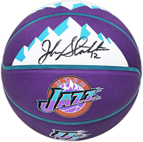 JOHN STOCKTON AUTOGRAPHED PURPLE CITY EDITION BASKETBALL JAZZ BECKETT 224372