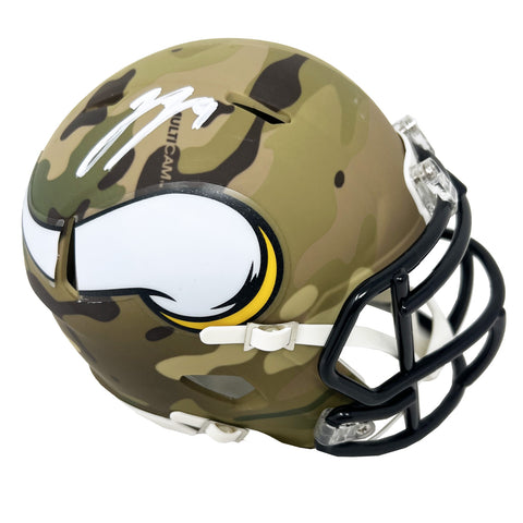 J.J. McCarthy Minnesota Viking Signed Riddell Camo Mini Helmet BAS Beckett