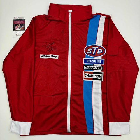 Autographed/Signed Richard Petty NASCAR Auto Red Racing Jacket JSA COA