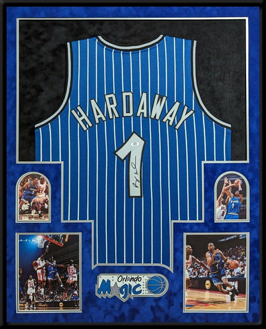 FRAMED IN SUEDE ORLANDO MAGIC PENNY HARDAWAY AUTOGRAPHED SIGNED JERSEY PSA COA