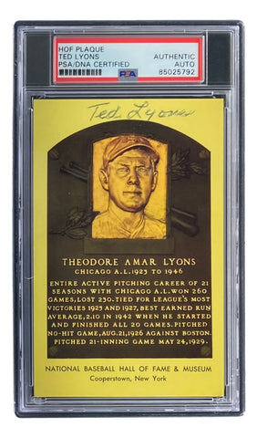 Ted Lyons Signed 4x6 Chicago White Sox HOF Plaque Card PSA 85025792