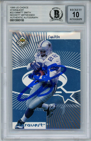 Emmitt Smith Signed 1998 UD Choice Starquest #22 Trading Card BAS 10 Slab 35088