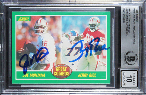 49ers Joe Montana & Jerry Rice Signed 1989 Score #279 Card Auto 10! BAS Slabbed