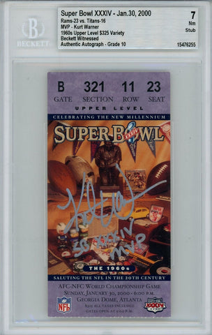Kurt Warner Signed St Louis Rams Grade 7 Ticket Stub SB MVP Beckett 40350