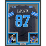 Framed Autographed/Signed Sam LaPorta 35x39 Detroit Black Jersey Beckett BAS COA