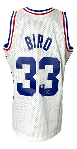 Larry Bird Signed 32x36 Custom Framed Jersey Display with Larry Bird #33 Jersey  Retirement Night Pin (PSA COA)