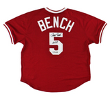 Johnny Bench Signed Cincinnati Reds Mitchell & Ness Red MLB Jersey With "HOF 89"