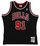 Bulls Dennis Rodman Signed Black M&N HWC Swingman Jersey w/ Black Sig JSA Wit