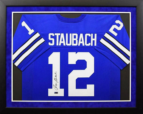 ROGER STAUBACH AUTOGRAPHED DALLAS COWBOYS #12 BLUE FRAMED JERSEY COA