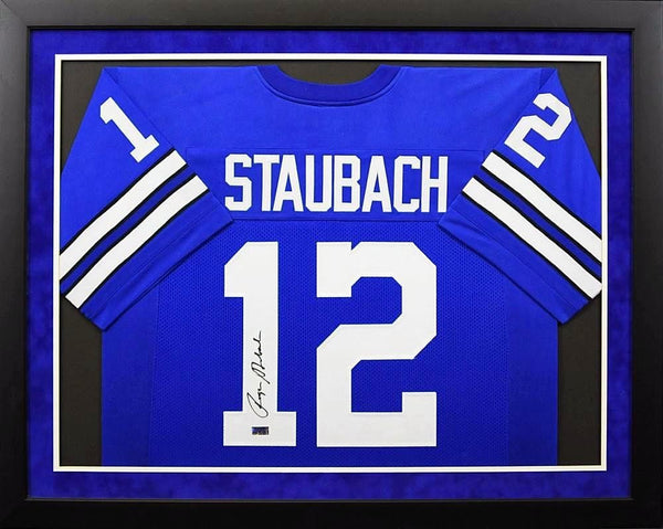 ROGER STAUBACH AUTOGRAPHED DALLAS COWBOYS #12 BLUE FRAMED JERSEY COA