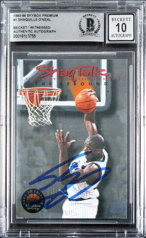 Magic Shaquille O'Neal Signed 1993 Skybox Premium #1 Card Auto 10! BAS Slabbed