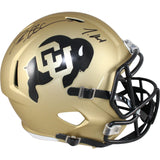 Travis Hunter Deion Sanders Signed Colorado Buffaloes F/S Helmet Beckett 51411
