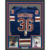 FRAMED Autographed/Signed GLENN ANDERSON 33x42 New York Blue Jersey JSA COA Auto