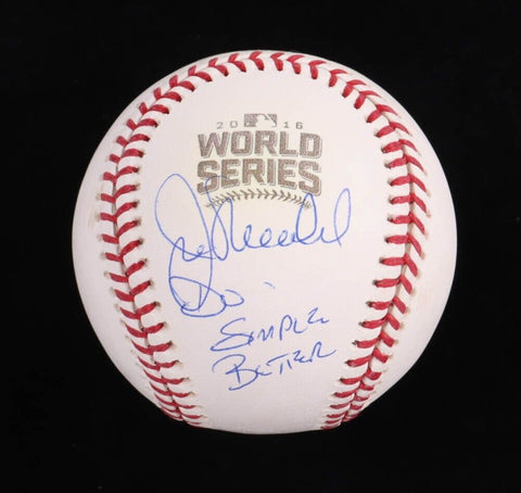Joe Maddon Signed 2016 World Series Logo Baseball "Do Simple Better" (JSA) Cubs