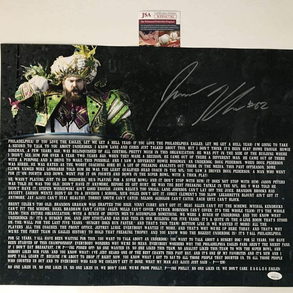 Autographed/Signed JASON KELCE Eagles Parade Speech Mummers 16x20 Photo JSA COA