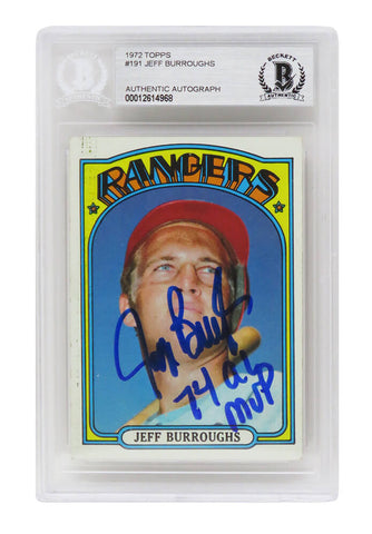 Jeff Burroughs Autographed Rangers 1972 Topps Rookie #191 w/74 AL MVP - Beckett