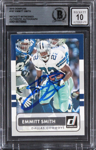 Cowboys Emmitt Smith Signed 2015 Donruss #167 Card Auto Graded 10! BAS Slabbed