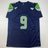 Autographed/Signed Kenneth Walker Seattle Blue Football Jersey Beckett BAS COA
