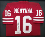 49ers Joe Montana Autographed Signed Framed Red Jersey Beckett QR #BR49312