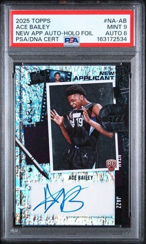 Graded 2025 Topps Ace Bailey #NA-AB Holo Foil Auto RC PSA 9 Auto 8