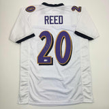 Autographed/Signed Ed Reed Baltimore White Football Jersey Beckett BAS COA