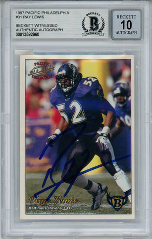 Ray Lewis Signed 1997 Pacific Philadelphia #31 Trading Card Beckett 10 Slab