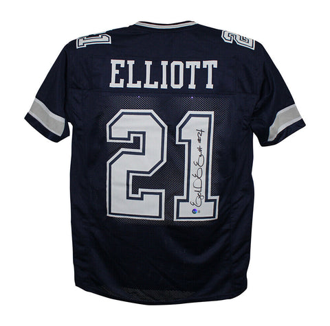 Ezekiel Elliott Autographed/Signed Pro Style Blue XL Jersey Beckett 37017