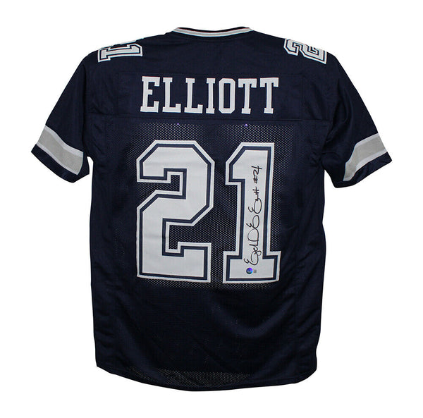 Ezekiel Elliott Autographed/Signed Pro Style Blue XL Jersey Beckett 37017