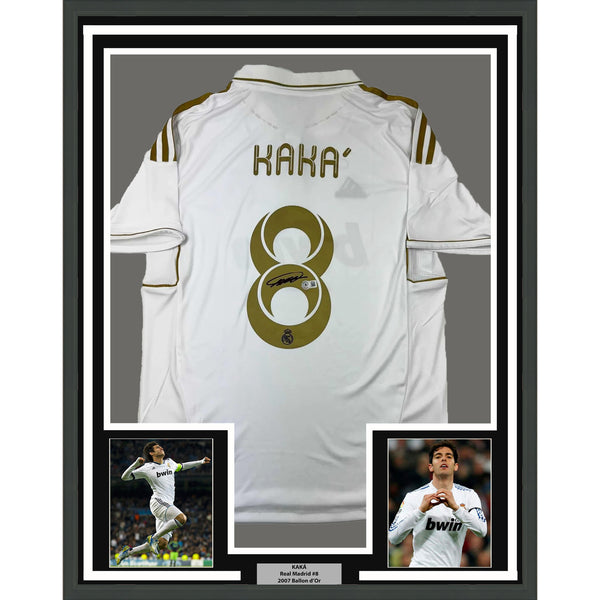 Framed Autographed/Signed Ricardo Kaka 35x39 Real Madrid White Jersey BAS COA