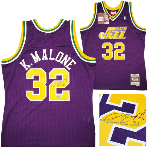 JAZZ KARL MALONE AUTOGRAPHED PURPLE AUTHENTIC M&N JERSEY SIZE L BECKETT 211882