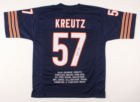 Olin Kreutz Signed Chicago Bears Career Highlight Stat Jersey (JSA COA)