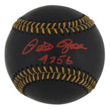 Reds Pete Rose "4256" Authentic Signed Black Oml Baseball w/ Red Sig BAS Witness