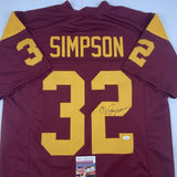 Autographed/Signed OJ O.J. Simpson USC Maroon College Football Jersey JSA COA