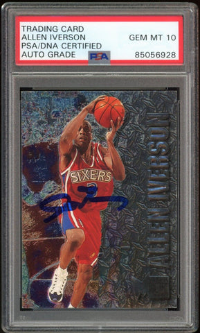 1996 Fleer Metal #201 Allen Iverson RC Rookie 76ers PSA/DNA Auto GEM MINT 10
