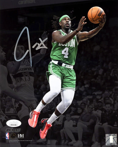 Jrue Holiday Boston Celtics Signed Layup Spotlight 8x10 Photo JSA