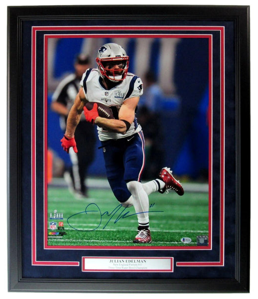 Julian Edelman Autographed 16x20 Photo New England Partiots Framed Beckett 05104