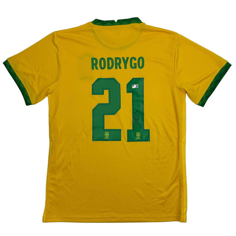 Autographed/Signed Rodrygo Silva de Goes Brazil Yellow Soccer Jersey Beckett COA