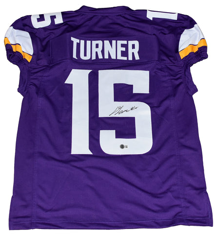 DALLAS TURNER SIGNED MINNESOTA VIKINGS #15 PURPLE GAME CUT JERSEY BECKETT