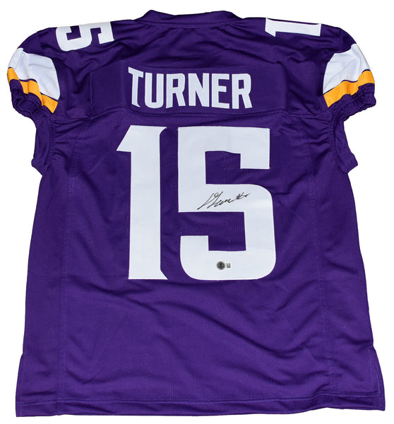 DALLAS TURNER SIGNED MINNESOTA VIKINGS #15 PURPLE GAME CUT JERSEY BECKETT